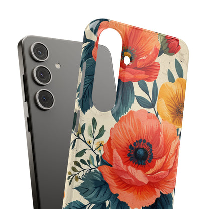 Vibrant Botanical Poppies - Slim Samsung S24 Phone Case