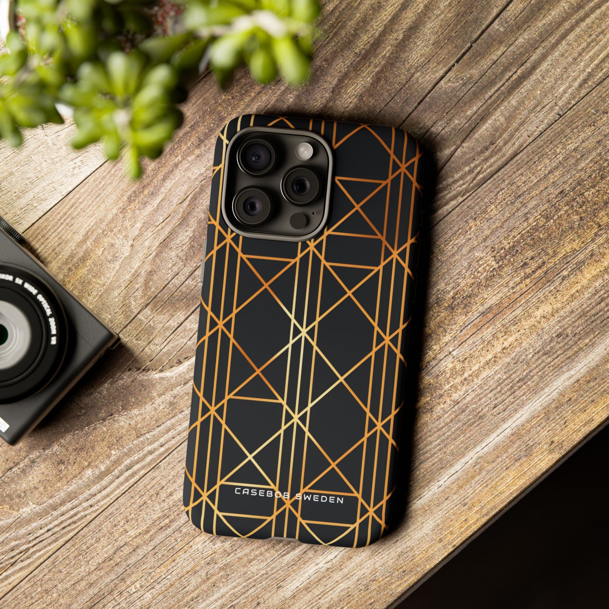 Golden Geometric Elegance iPhone 15 - Tough Phone Case