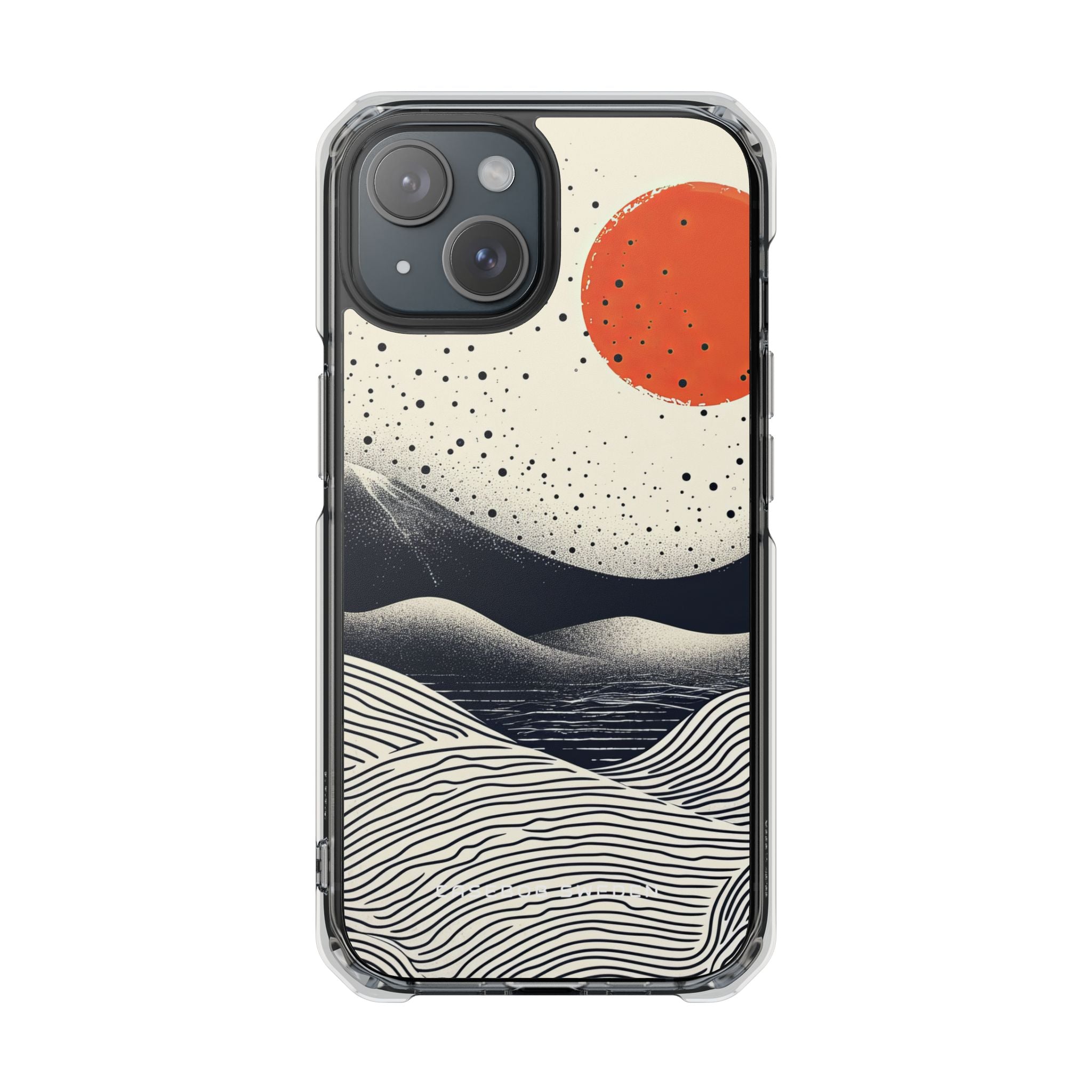 Red Sun Over Flowing Horizons iPhone 15 - Clear Impact Phone Case