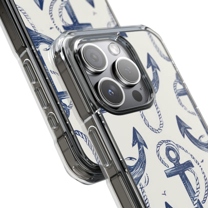 Navy Anchor Tapestry iPhone 15 - Impact Clear+