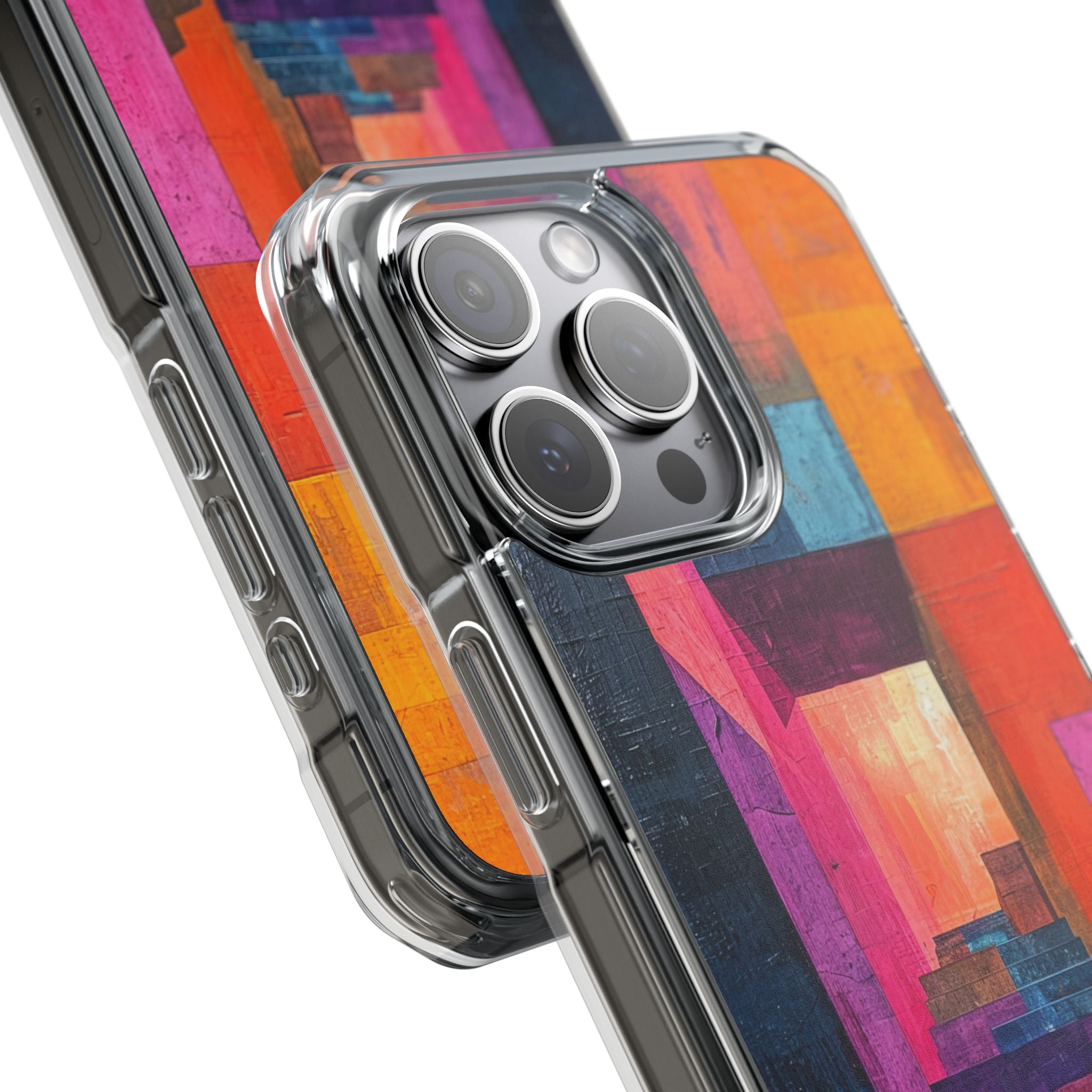 Pink Orange Geometry - Clear Impact iPhone 15 Phone Case