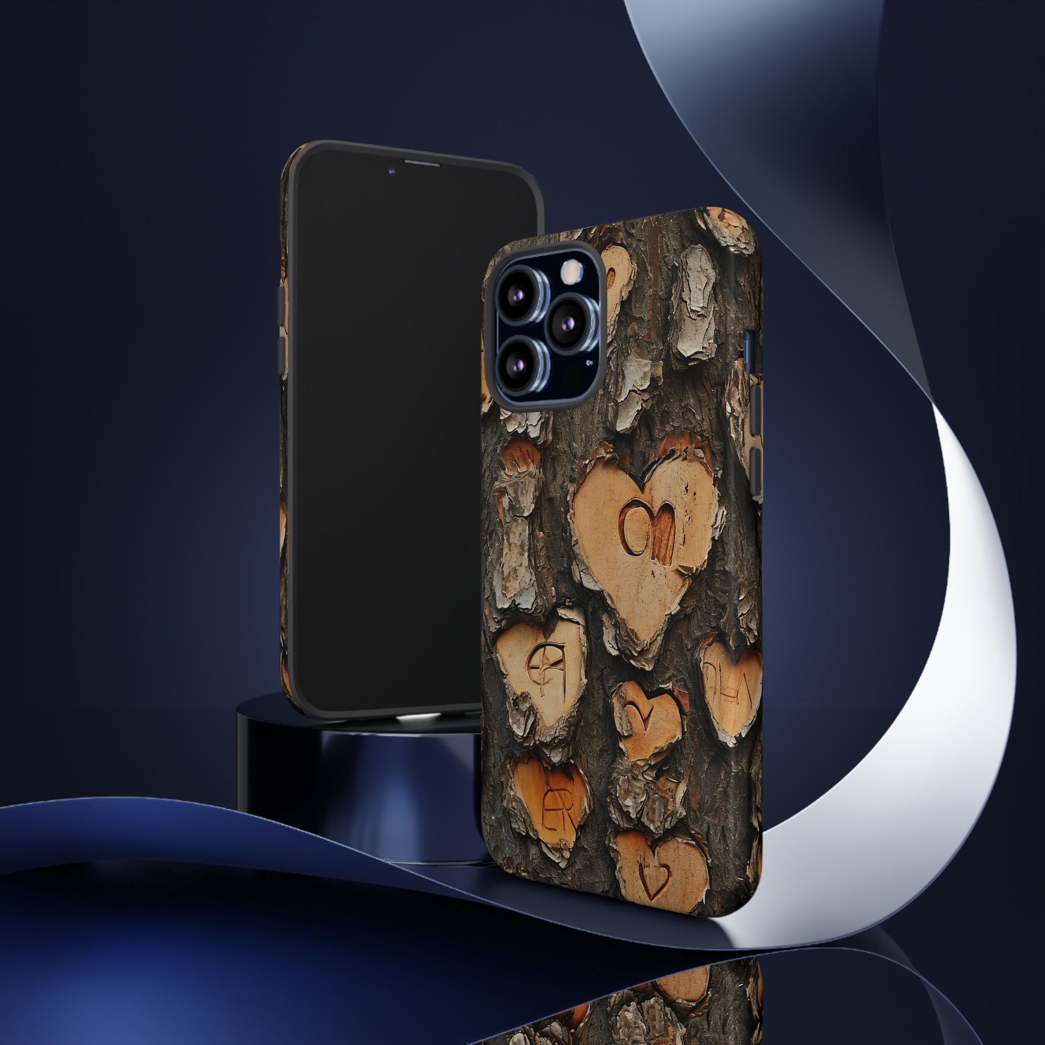 Carved Heart Trees & Initials - Protective Phone Case