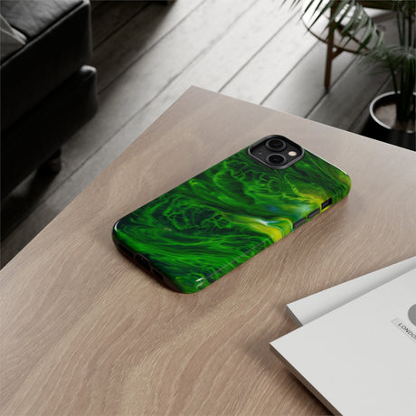 Neon Green Wave Ink Art iPhone Case (Protective) Phone Case