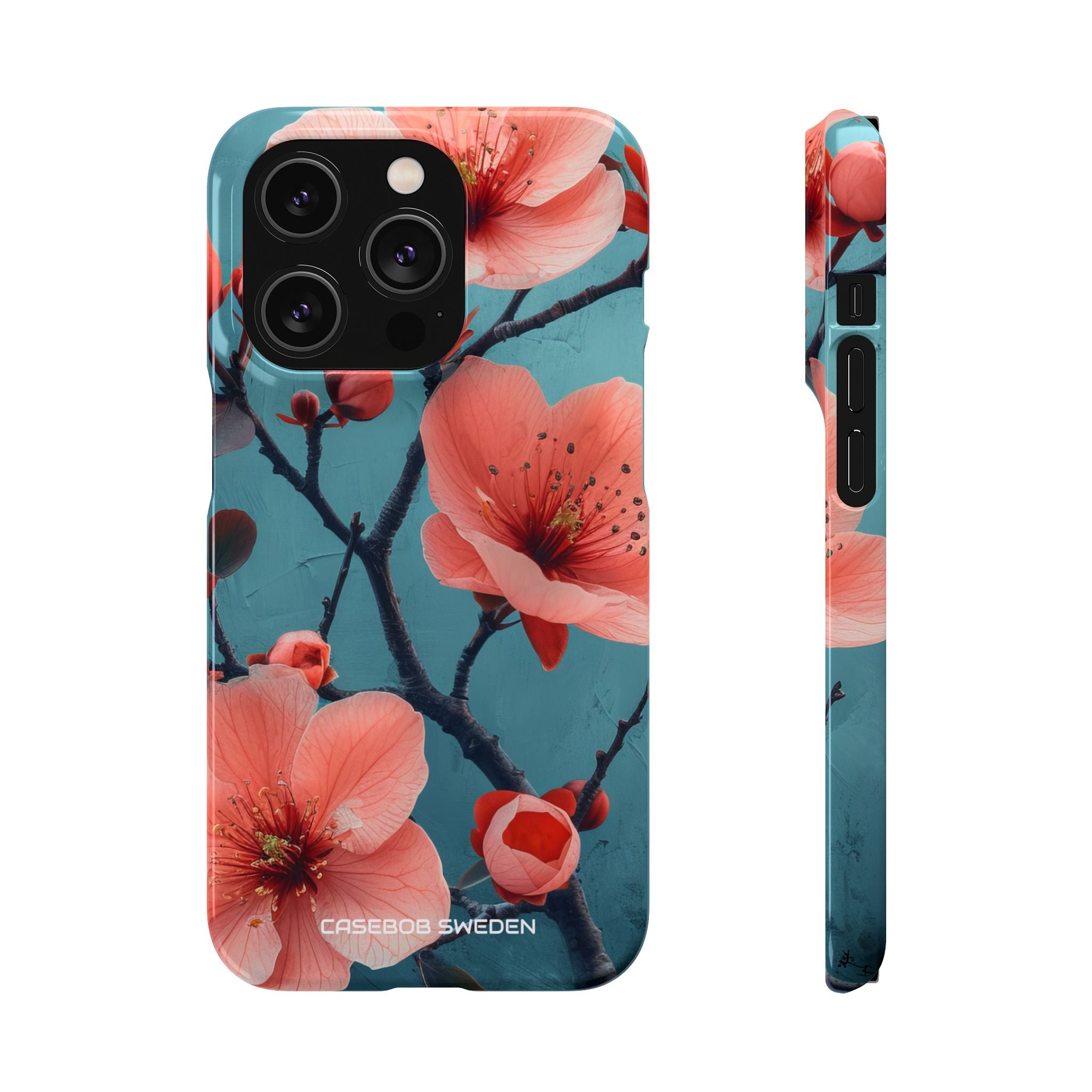 Teal Coral Blossom - Slim iPhone 14 Phone Case