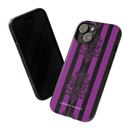 Gothic Elegance with Vertical Stripes and Ornamental Motifs iPhone 15 - Tough Phone Case