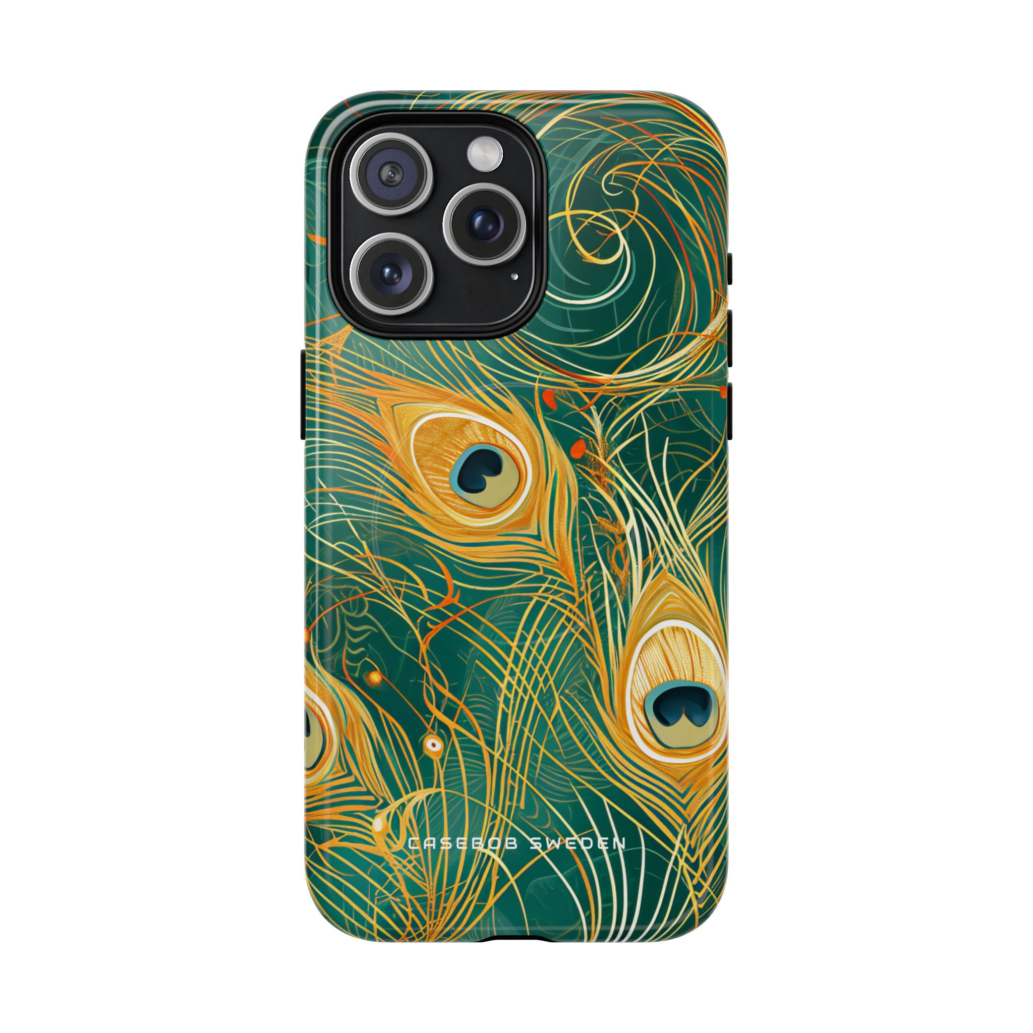 Peacock Elegance in Teal and Gold iPhone 15 | Tough+ Phone Case