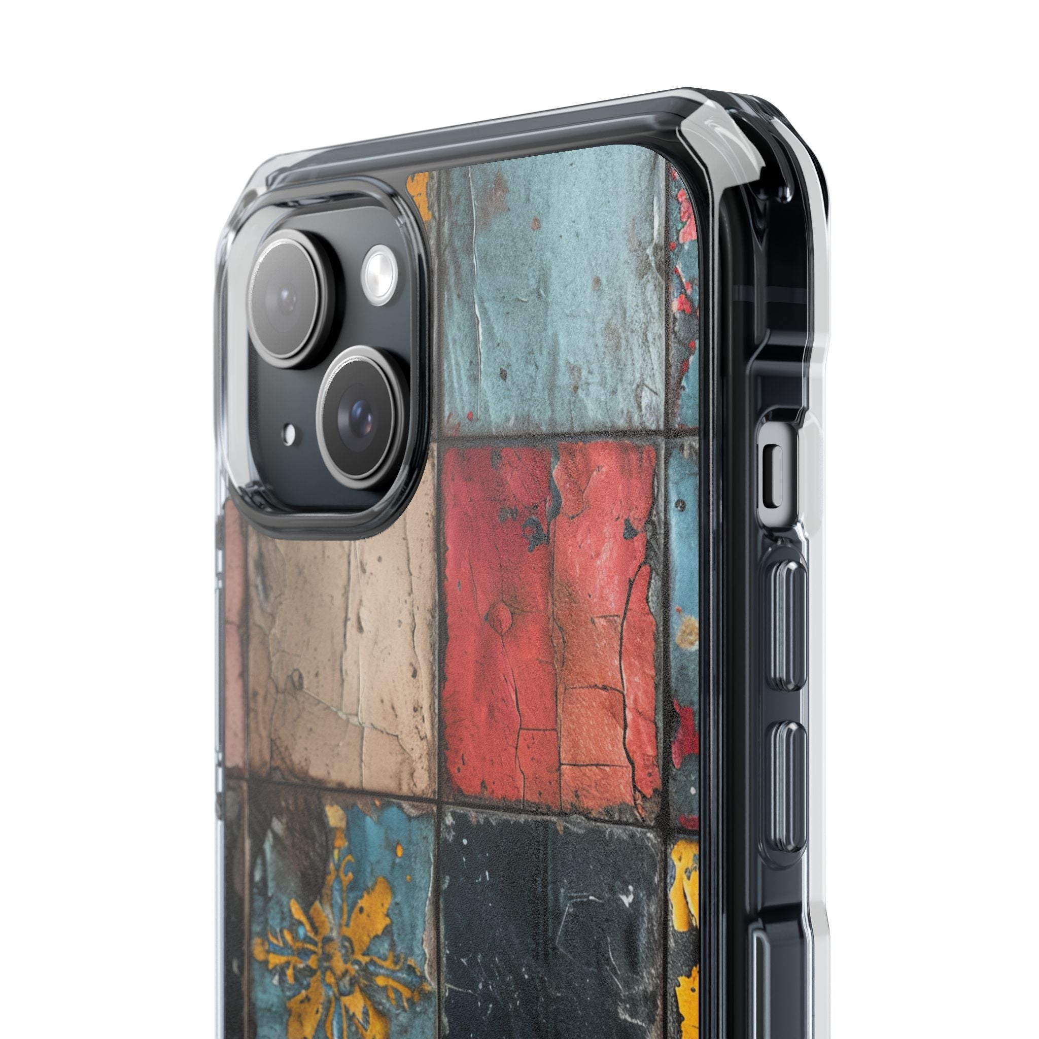 Rustic Red-Yellow Vintage Tiles - Clear Impact iPhone 15 Phone Case