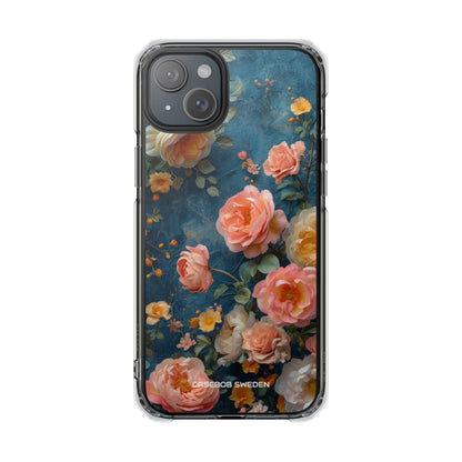 Blue Floral Elegance - Clear Impact iPhone 15 Phone Case