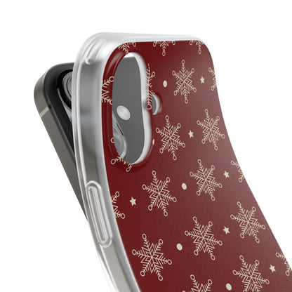 Cream Snowflake Crimson iPhone 16 Case - Soft