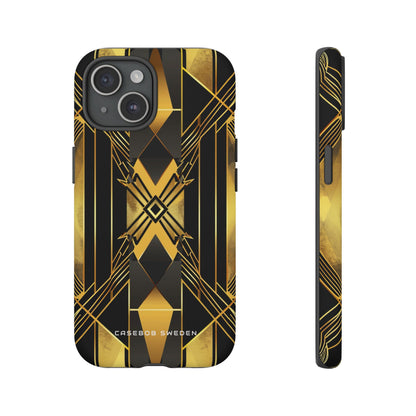 Golden Geometric Elegance iPhone 15 - Tough Phone Case