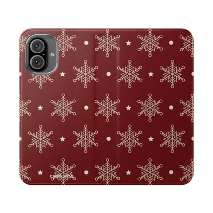 Cream Snowflakes Crimson - iPhone 16 Plus Case - Wallet