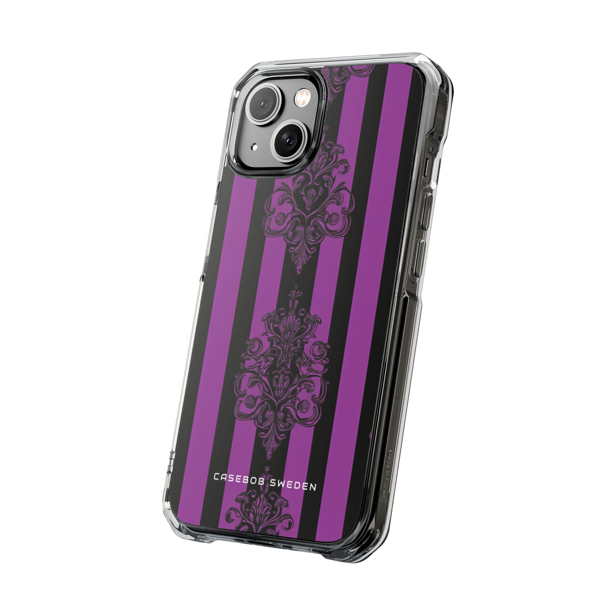 Gothic Elegance with Vertical Stripes and Ornamental Motifs iPhone 14 - Clear Impact Phone Case