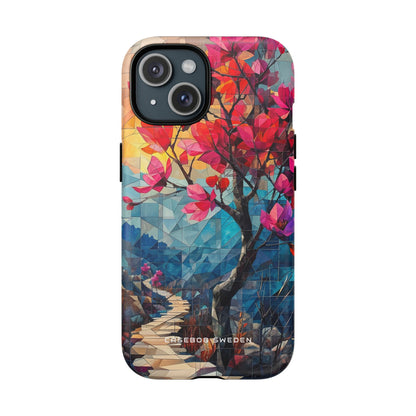 Vibrant Geometric Tree Landscape iPhone 15 | Tough+ Phone Case