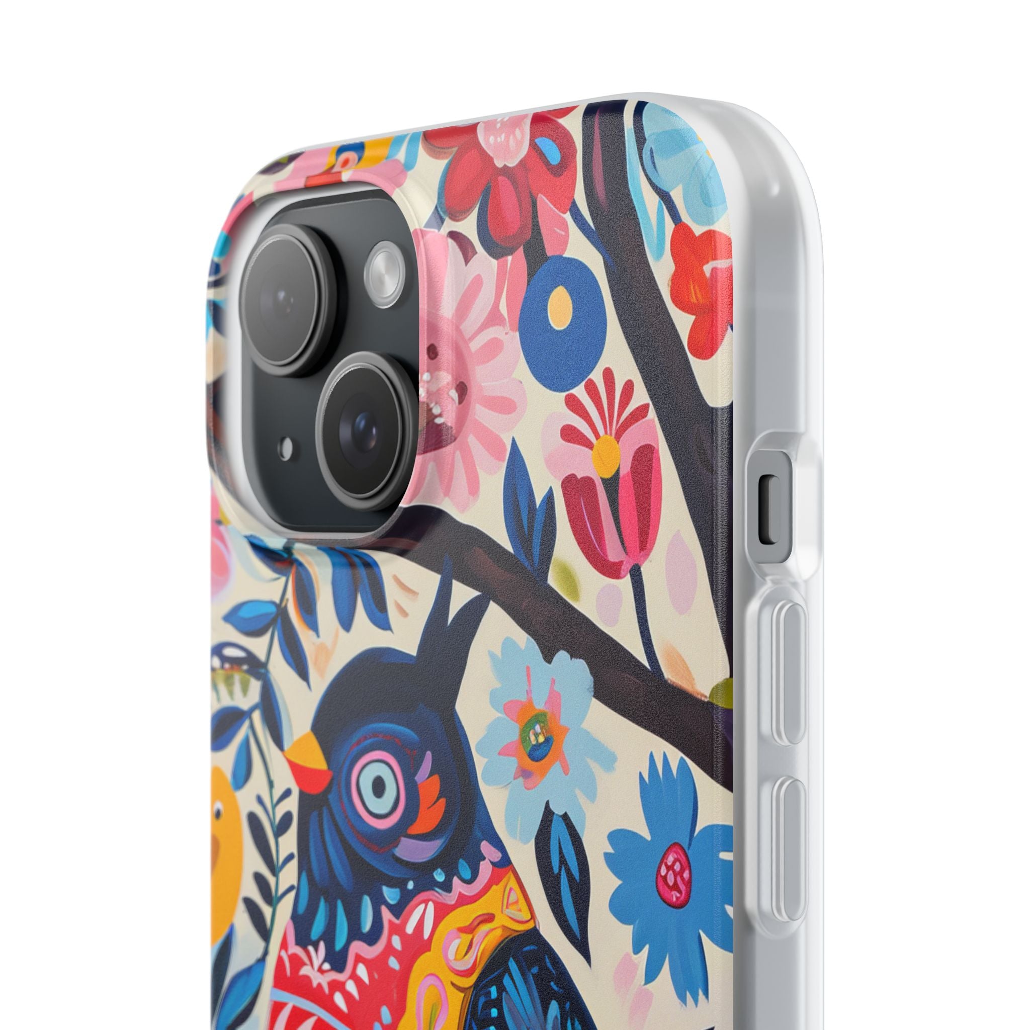 Whimsical Vintage Owl with Floral Charm iPhone 15 - Flexi Phone Case