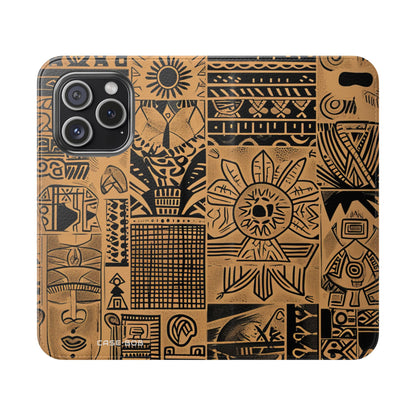 Celestial Faces Brown - iPhone 15 Pro Case - Wallet
