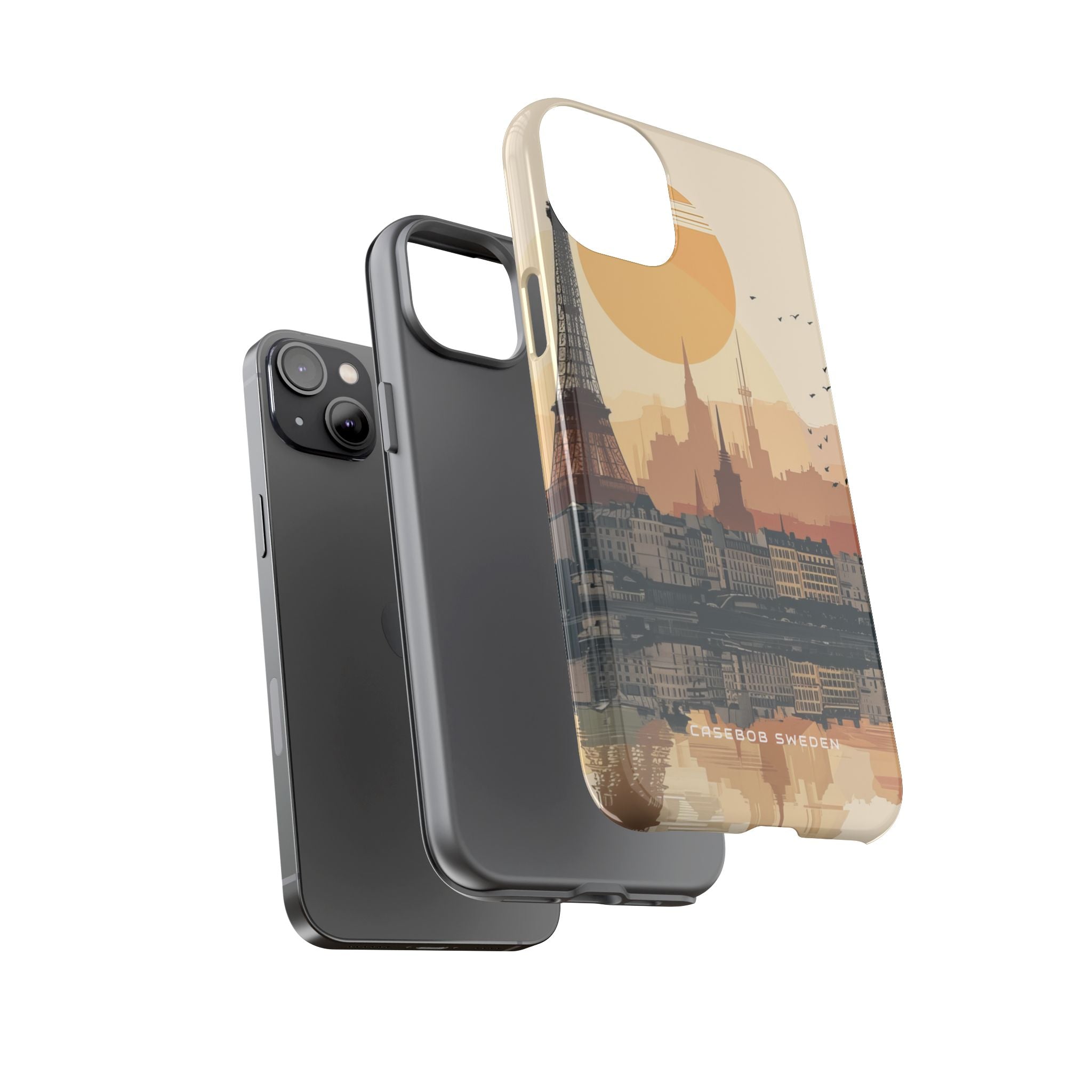 Eiffel Tower Silhouette with Birds and Sun Reflection iPhone 14 - Tough Phone Case