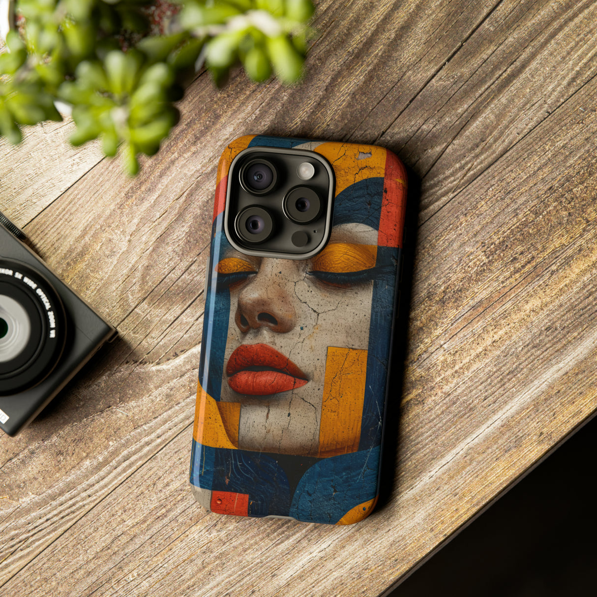 Blue Lady's Geometric Elegance - Protective Phone Case