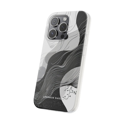 Fluid Rhythms: Monochrome Line Flow iPhone 15 - Flexi Phone Case