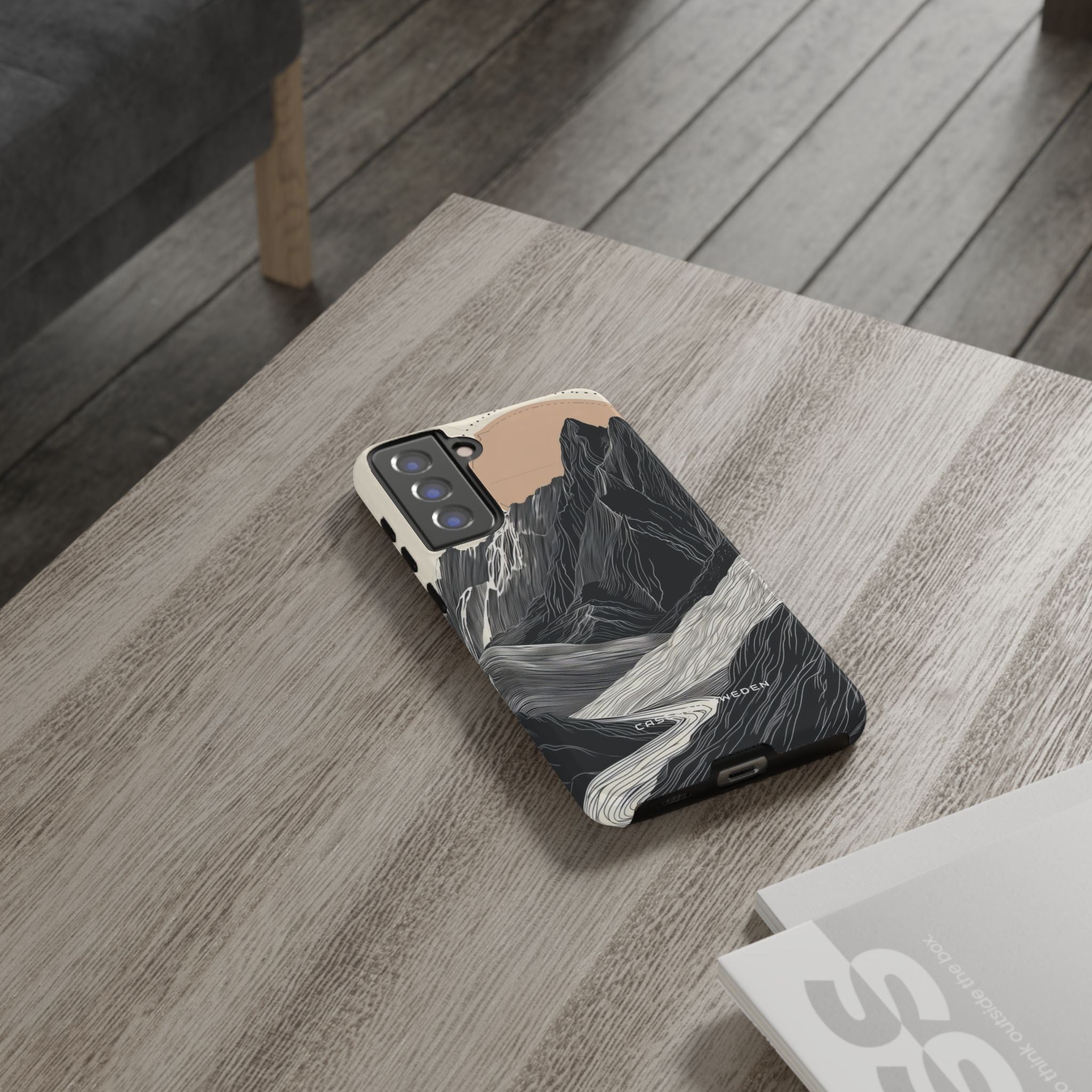 Minimalist Mountain Landscape with Flowing River  Samsung S21 - Tough Phone Case