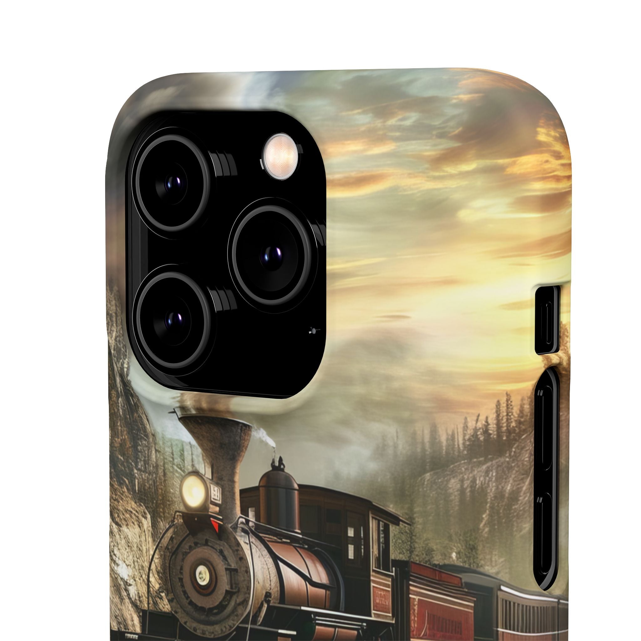 Vintage Steam Train Crossing Mountain Bridge iPhone 14 - Slim Phone Case