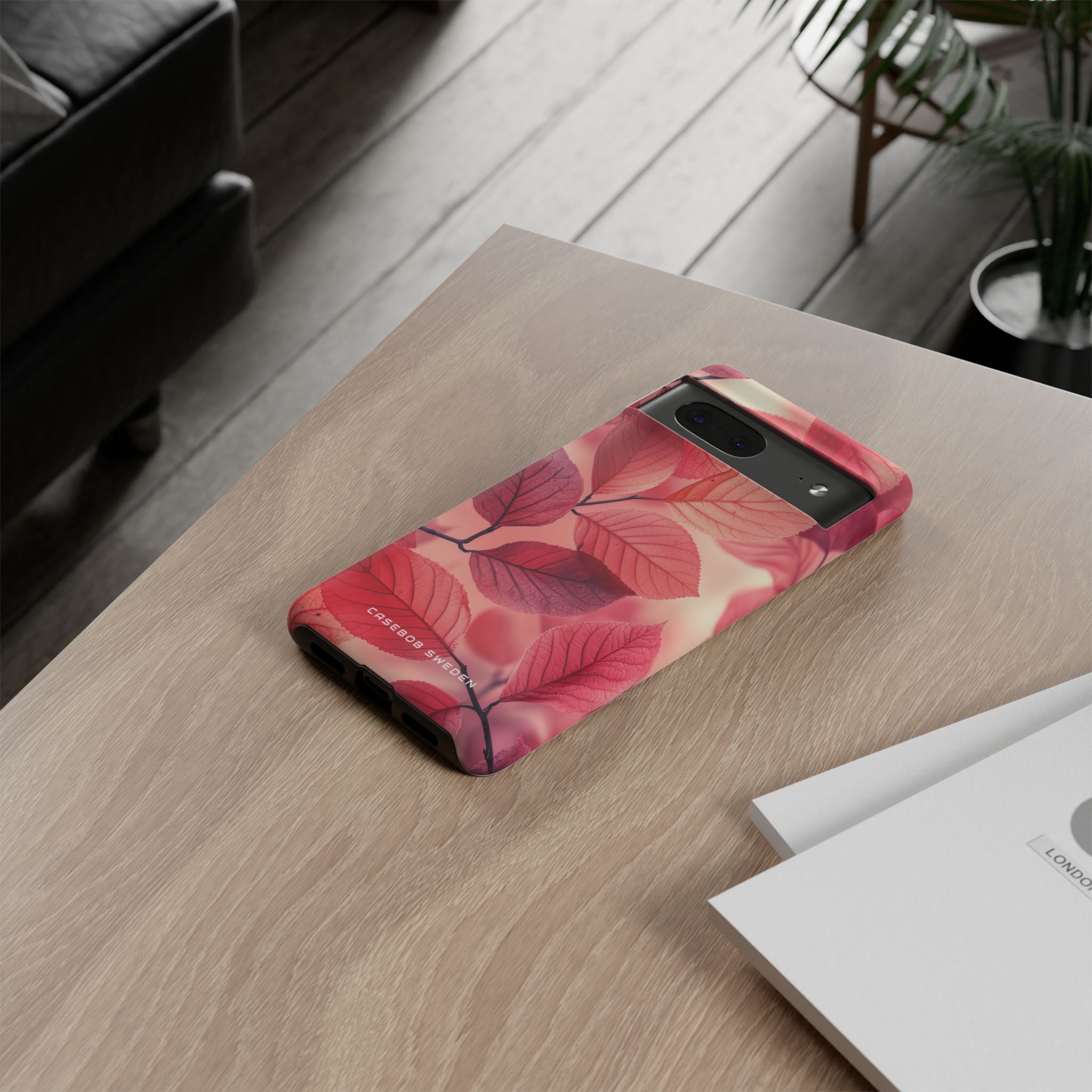 Elegant Pink Leaves Google Pixel 7 - Tough Phone Case