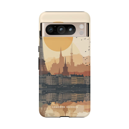 Eiffel Tower Silhouette with Birds and Sun Reflection Google Pixel 8 - Tough Phone Case