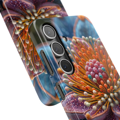 Blue-Orange Floral Swirl - Slim Samsung S24 Phone Case