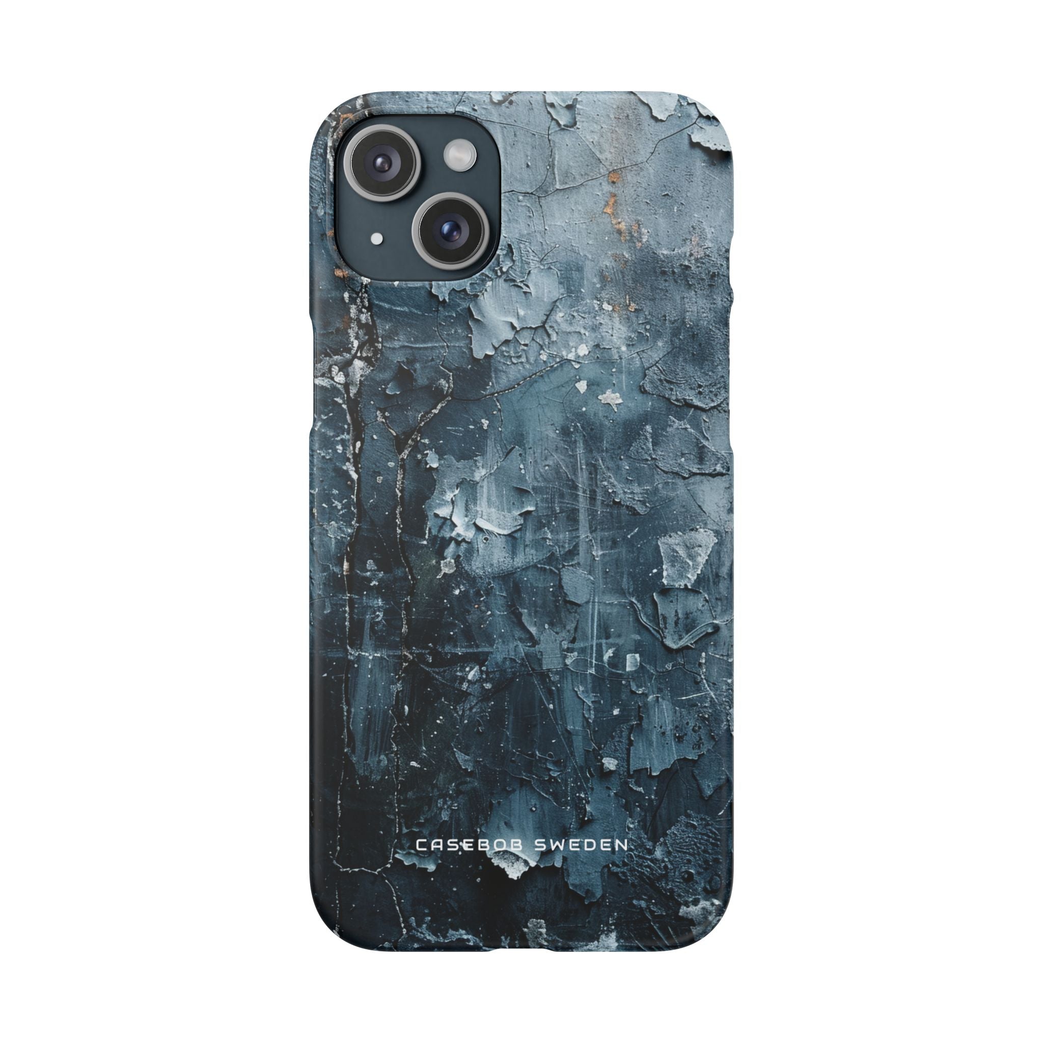 Weathered Blue Tapestry with Cracked Layers iPhone 15 - Slim Phone Case