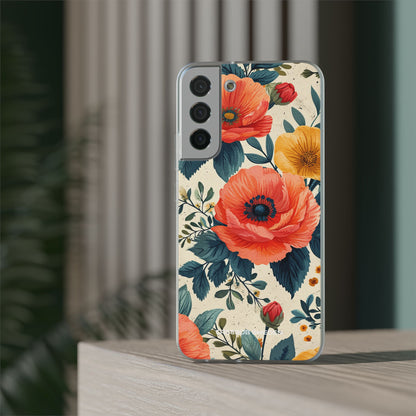 Vibrant Botanical Poppies - Flexi Samsung S22 Phone Case