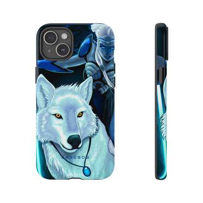 Elf with white wolf - Protective Phone Case