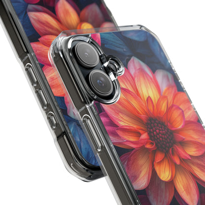 Floral Harmony Orange Blue - Clear Impact iPhone 16 Phone Case