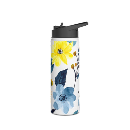 Yellow Blue Blossoms - Stainless Steel Water Bottle