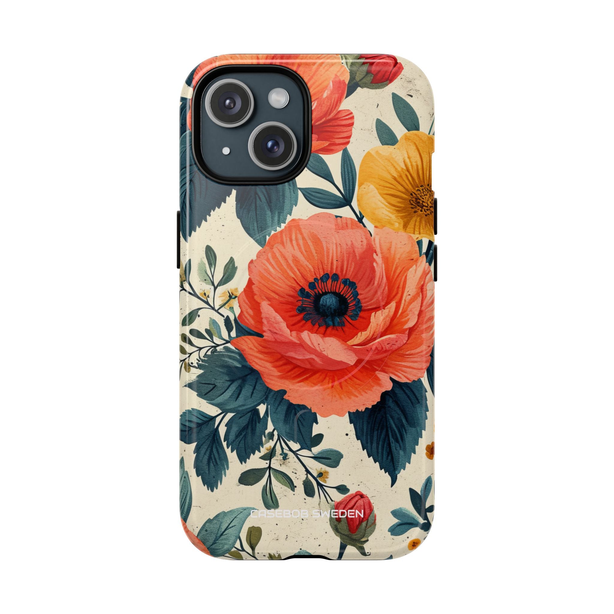 Vibrant Botanical Poppies - Tough+ iPhone 15 Phone Case