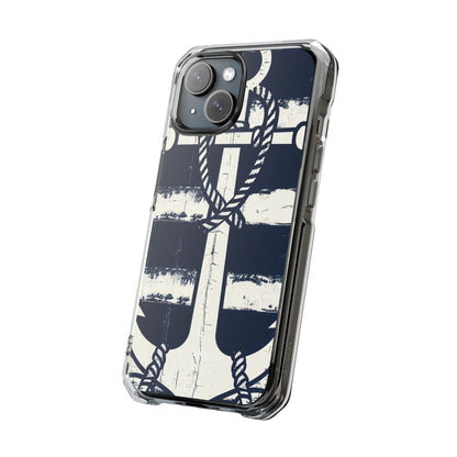Navy Anchor Stripes iPhone 15 - Impact Clear+