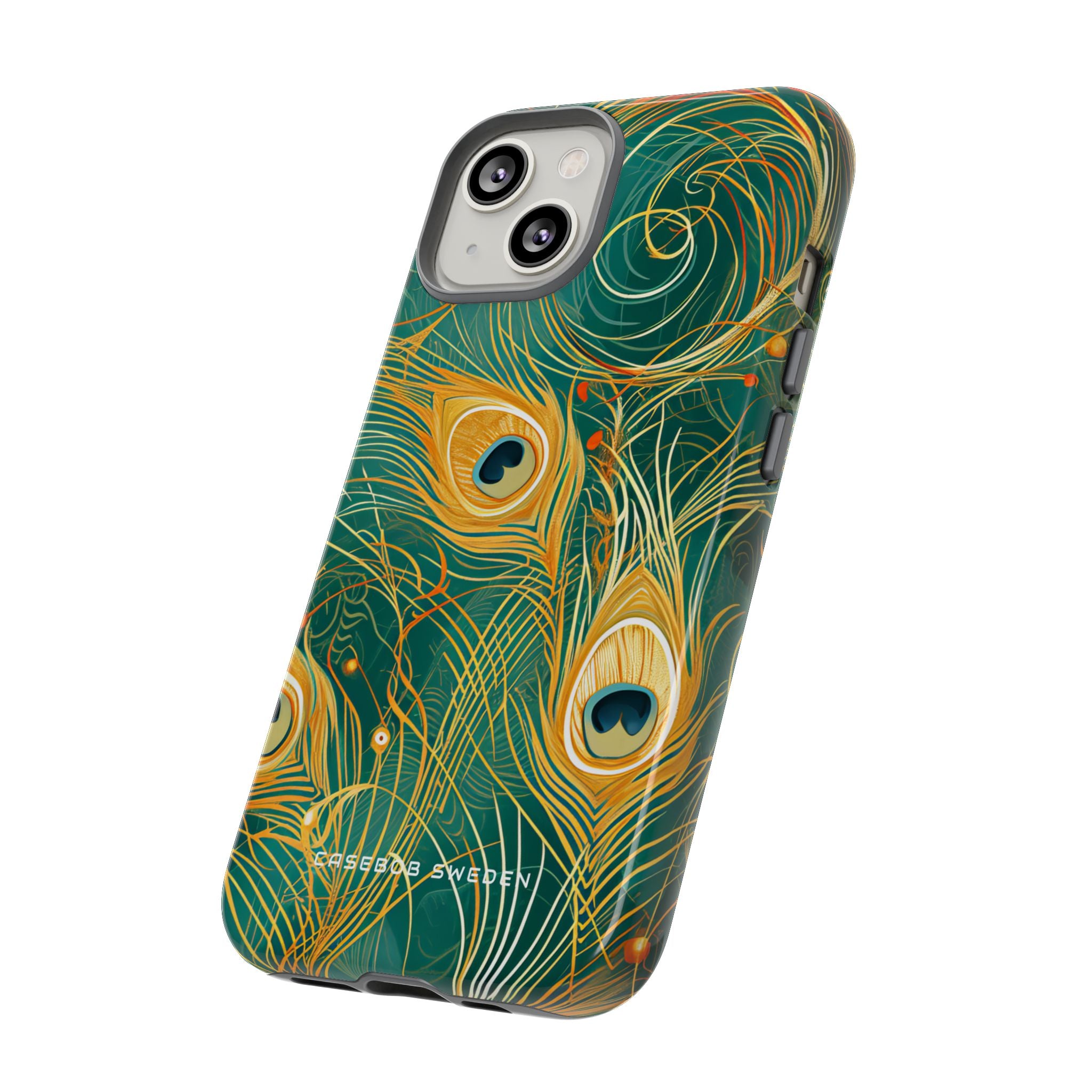 Peacock Elegance in Teal and Gold iPhone 14 - Tough Phone Case