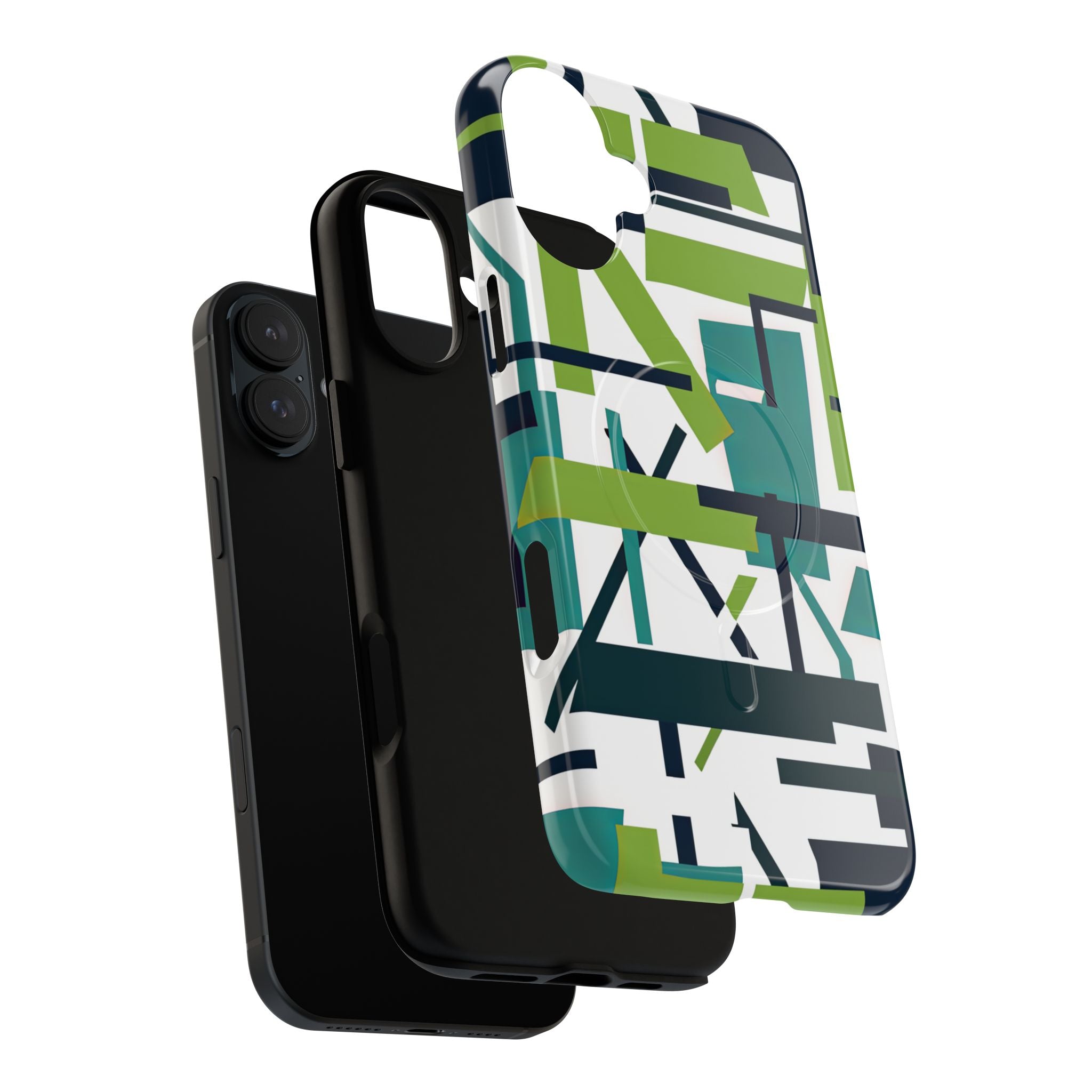 Green Geometry Glide iPhone 16  Tough+ Phone Case