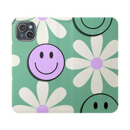 Smiley Daisy Glow - iPhone 15 Plus Case - Wallet