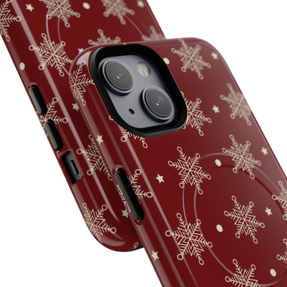 Cream Snowflake Crimson iPhone 14 Case - Tough+