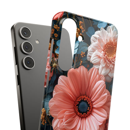 Coral Teal Blooms - Slim Samsung S24 Phone Case