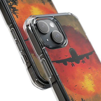 Vintage Sunset Airplane Silhouette iPhone 15 - Clear Impact Phone Case