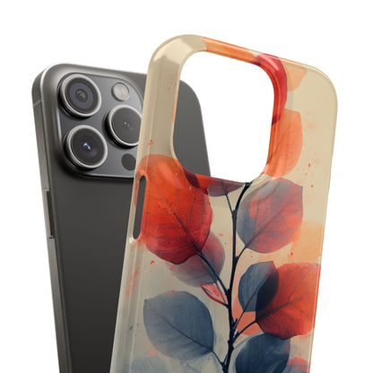 Orange Gray Leaves - Slim iPhone 15 Phone Case