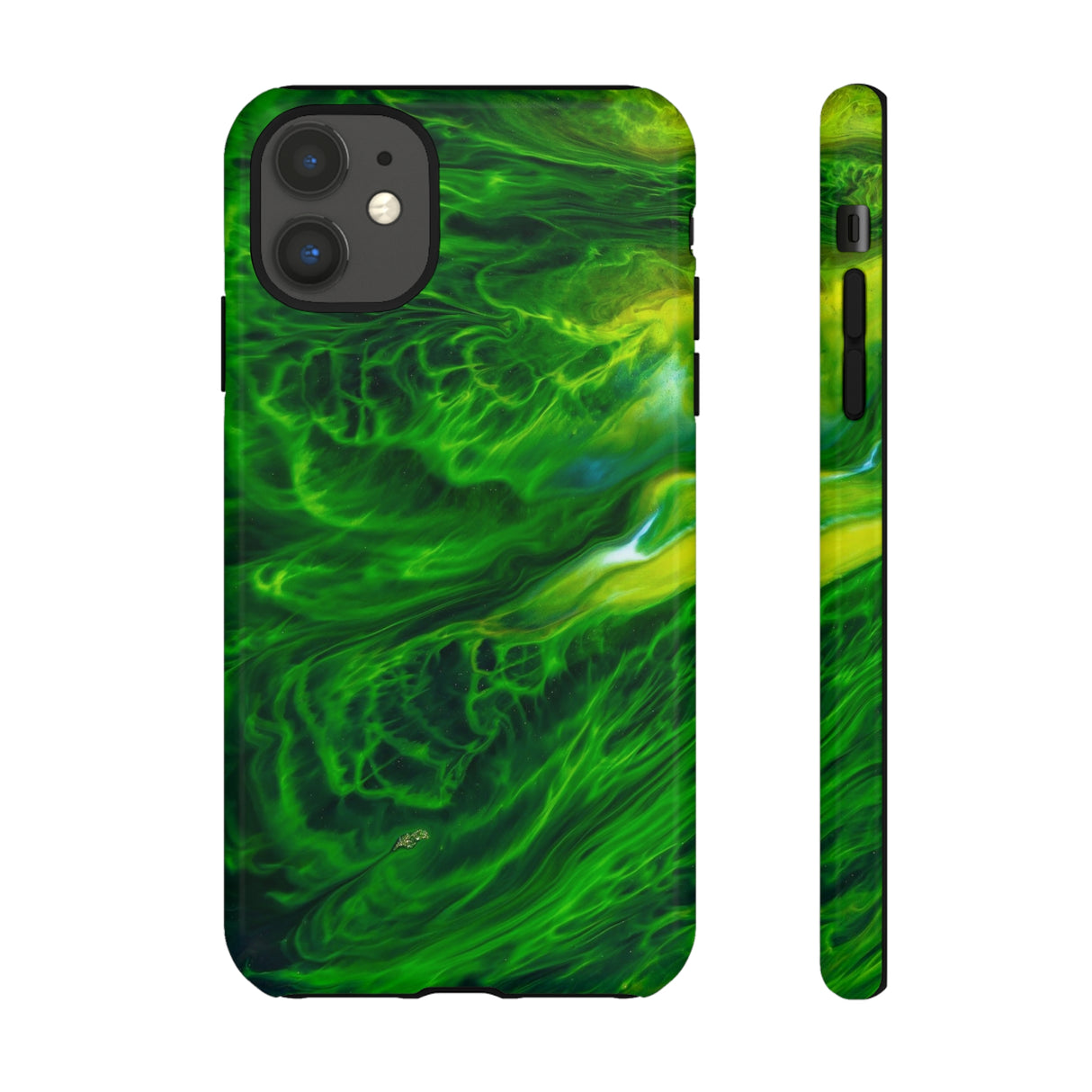 Neon Green Wave Ink Art iPhone Case (Protective) iPhone 11 Glossy Phone Case