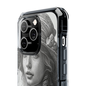 Serene Sketch Portrait - Phone Case for iPhone (Clear Impact - Magnetic)