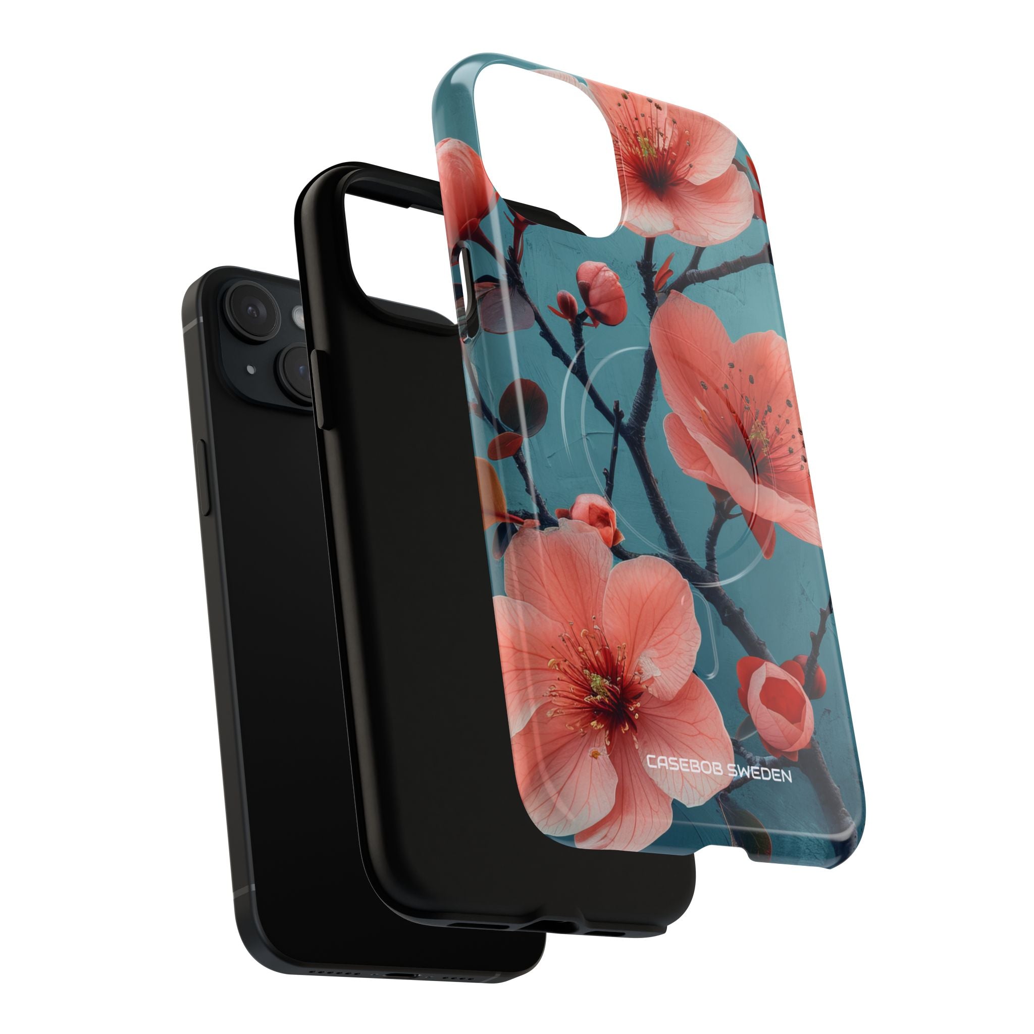 Teal Coral Blossom - Tough + MagSafe® iPhone 15 Phone Case