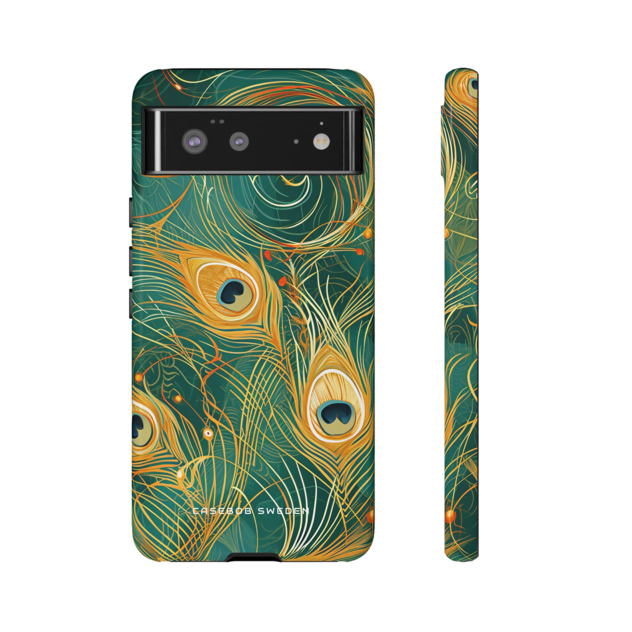 Peacock Elegance in Teal and Gold Google Pixel 6 - Tough Phone Case