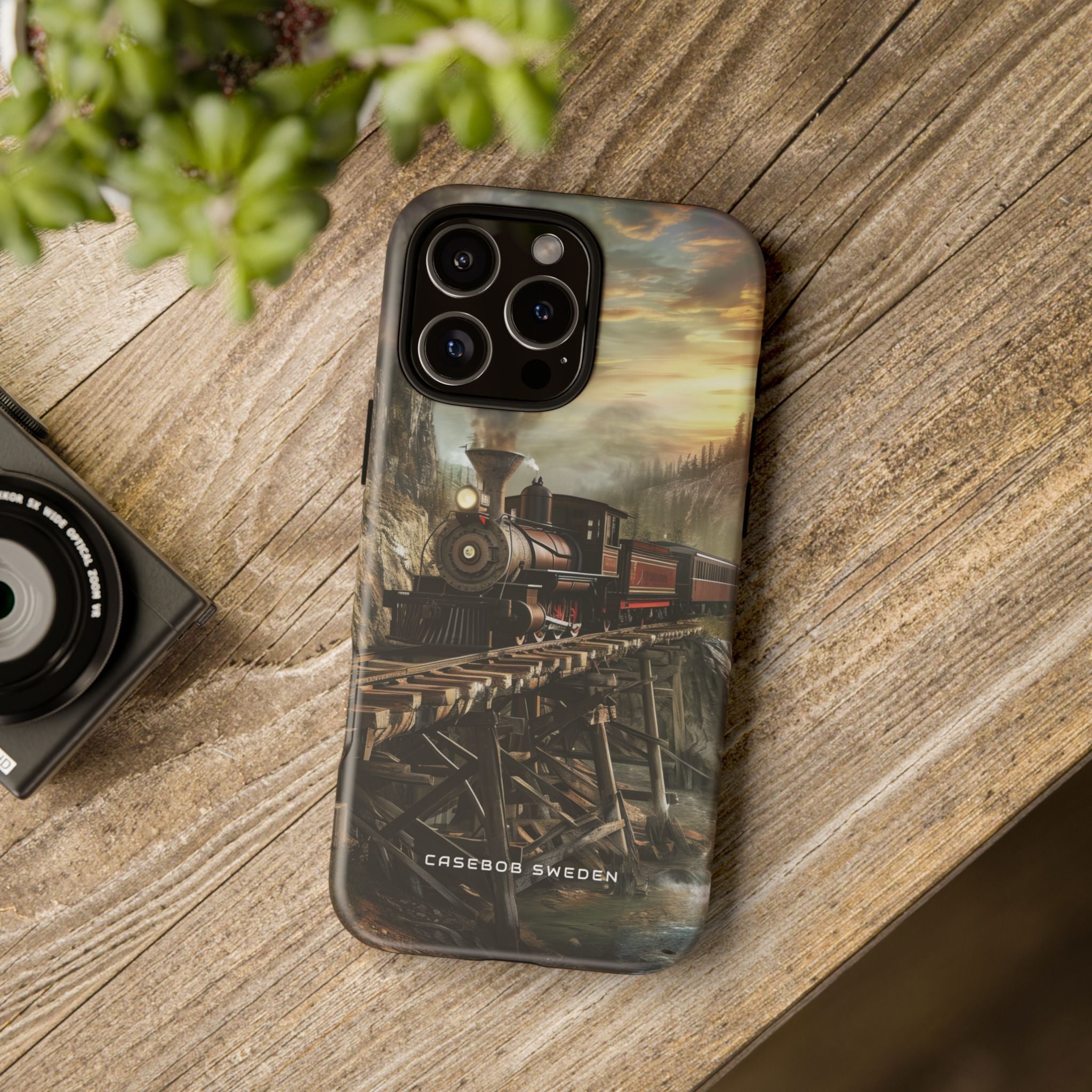 Vintage Steam Train Crossing Mountain Bridge iPhone 16 - Tough Phone Case