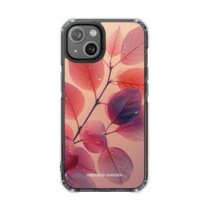 Pink Serenity Leaf Design - Clear Impact iPhone 14 Phone Case