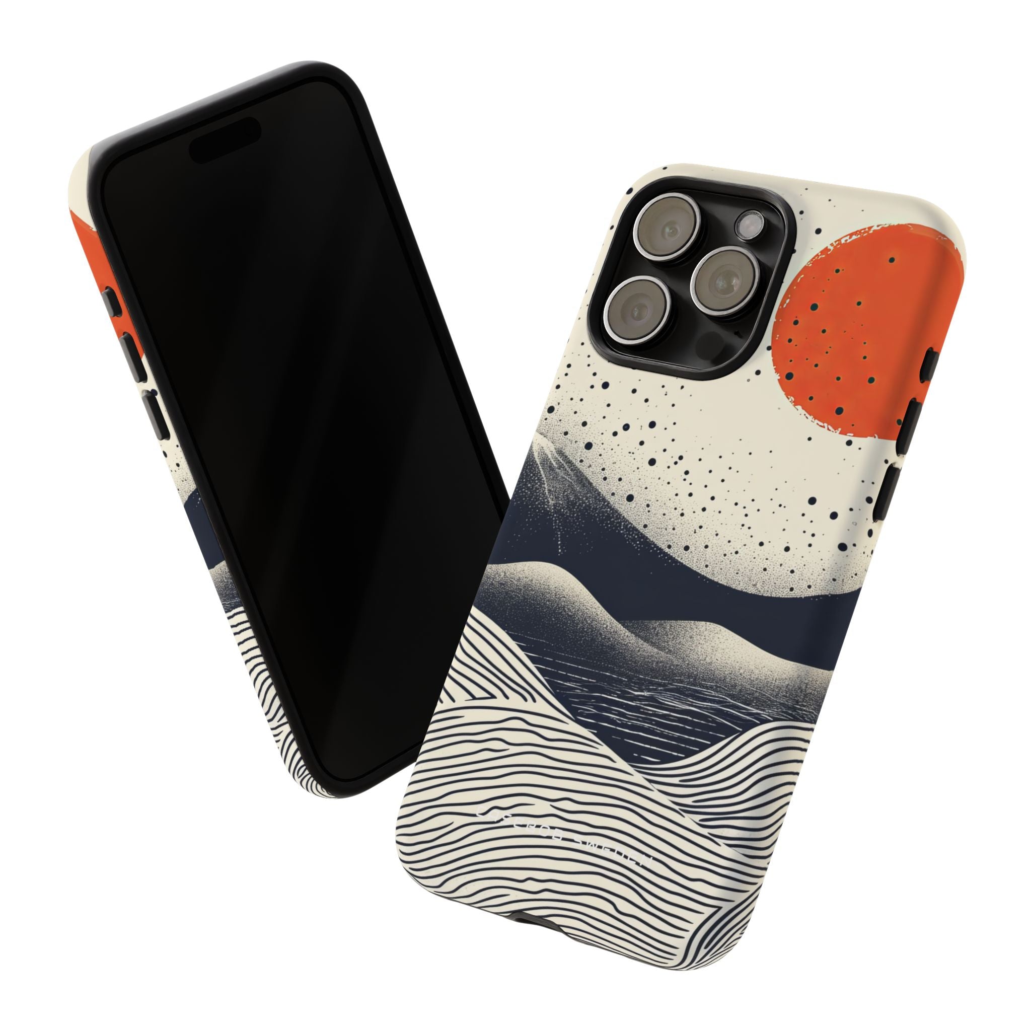 Red Sun Over Flowing Horizons iPhone 15 - Tough Phone Case