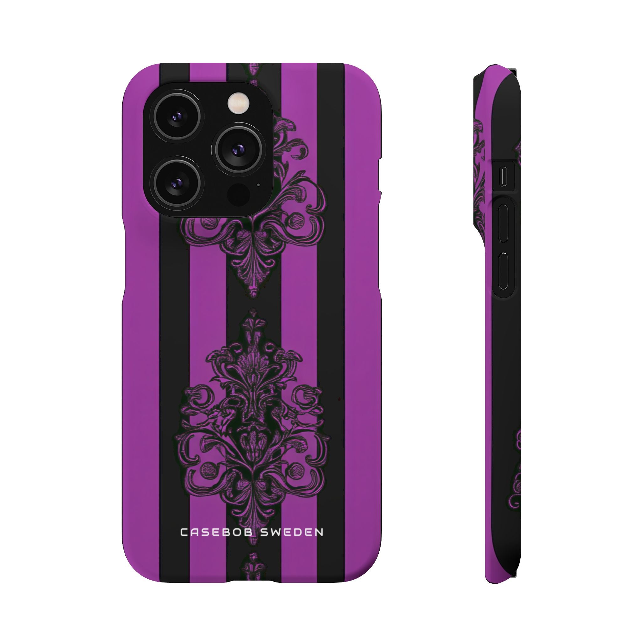 Gothic Elegance with Vertical Stripes and Ornamental Motifs iPhone 14 - Slim Phone Case