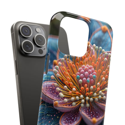 Blue-Orange Floral Swirl - Slim iPhone 15 Phone Case